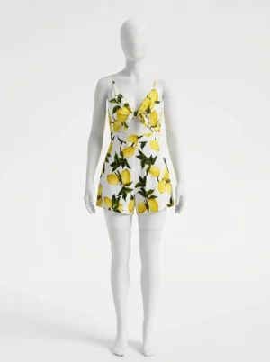 Combishort coton bio imprimé dos nu femme - Vue 1 - Combishort