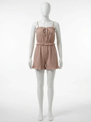 Combishort coton lin caraco volant ajustable femme - Vue 1 - Combishort