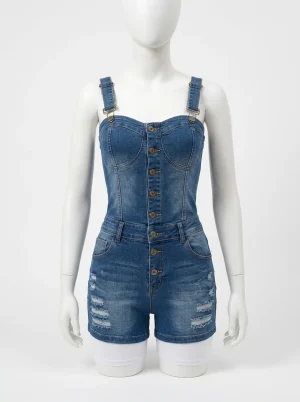 Combishort coton polyester robuste urbain ajusté femme - Vue 1 - Combishort