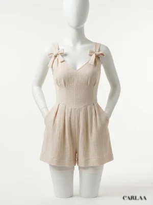 Combishort coton romantique taille cintrée quotidien femme - Vue 1 - Combishort