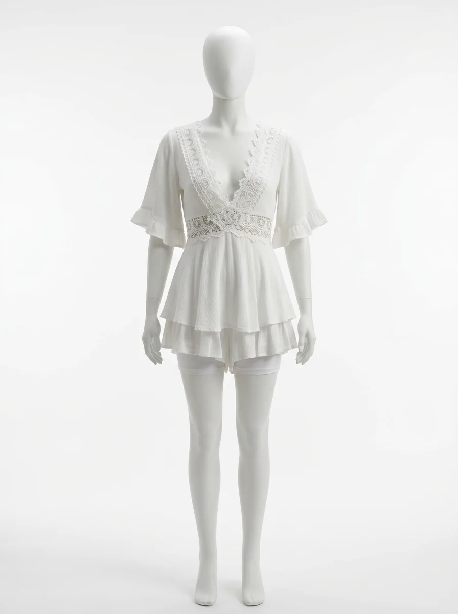 Combishort gaze de coton dentelle romantique femme - Vue 1 - Combishort