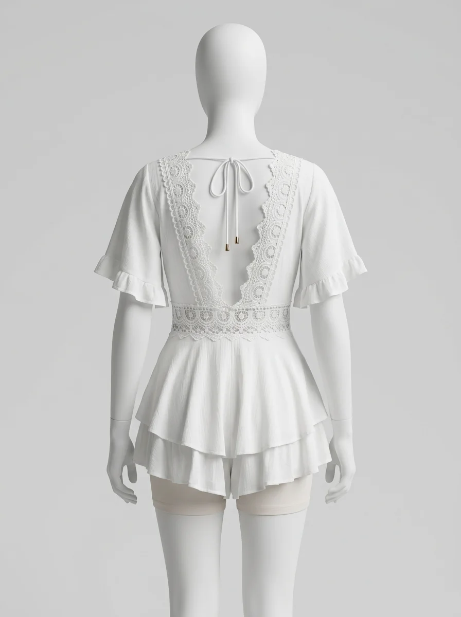 Combishort gaze de coton dentelle romantique femme - Vue 2 - Combishort