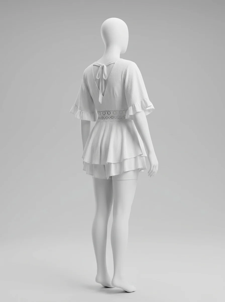Combishort gaze de coton dentelle romantique femme - Vue 3 - Combishort