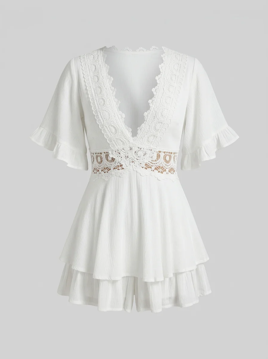 Combishort gaze de coton dentelle romantique femme - Vue 5 - Combishort