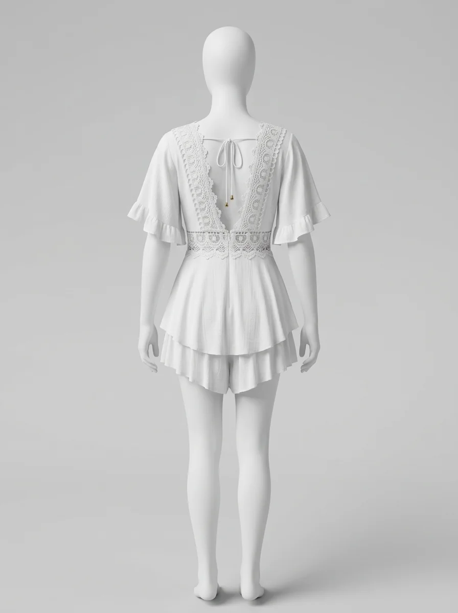 Combishort gaze de coton dentelle romantique femme - Vue 7 - Combishort