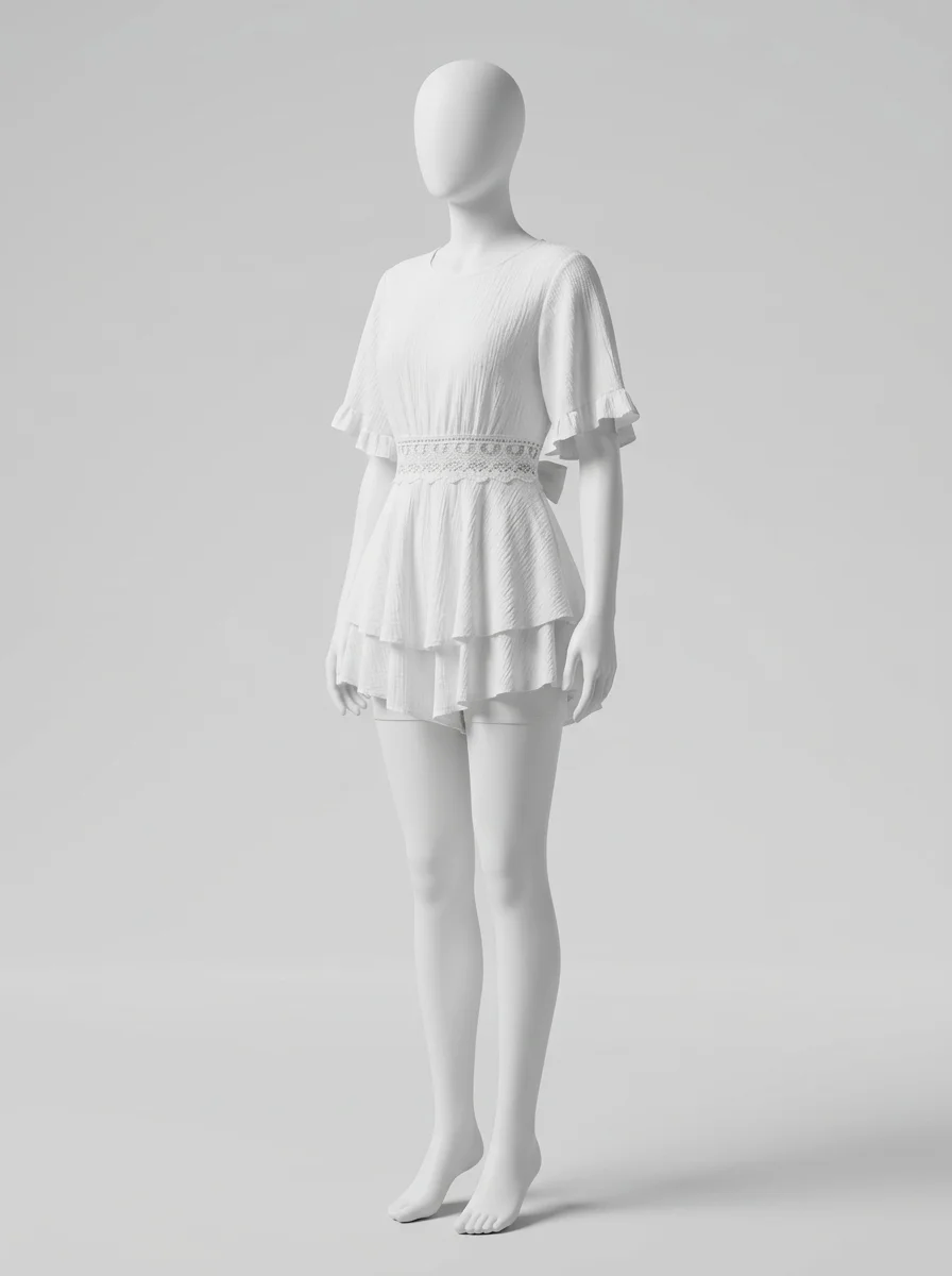 Combishort gaze de coton dentelle romantique femme - Vue 8 - Combishort