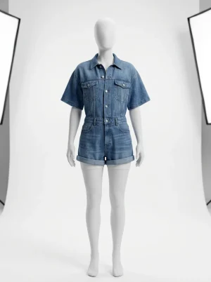 Combishort jean manches courtes quotidien femme - Vue 1 - Combishort