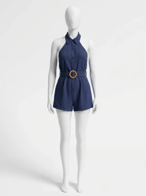 Combishort lin viscose femme dos nu chic - Vue 1 - Combishort