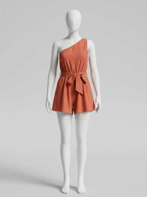 Combishort polyester asymétrique taille ceinturée raffiné femme - Vue 1 - Combishort