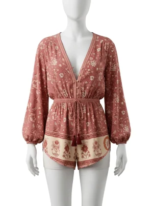 Combishort polyester bohème fluide femme manches bouffantes - Vue 1 - Combishort