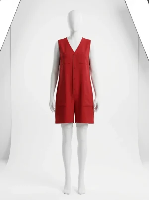 Combishort polyester boutonnage central silhouette droite - Vue 1 - Combishort