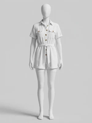 Combishort polyester boutonnée utilitaire chic femme - Vue 1 - Combishort