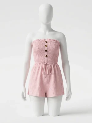Combishort polyester bustier gaufré boutonné femme - Vue 1 - Combishort