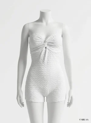 Combishort polyester bustier texturé épaules dénudées femme - Vue 1 - Combishort