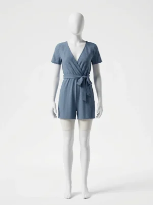 Combishort polyester côtelé femme décolleté plongeant été - Vue 1 - Combishort