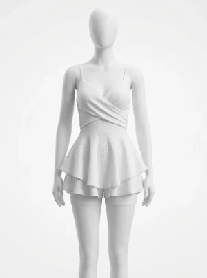 Combishort polyester décolleté croisé volants aériens femme - Vue 1 - Combishort