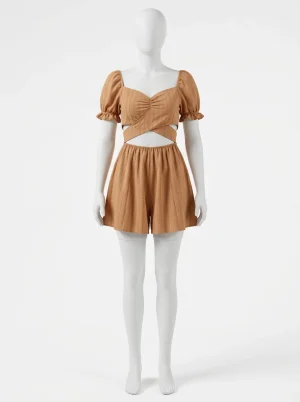 Combishort polyester femme décontracté manches bouffantes - Vue 1 - Combishort