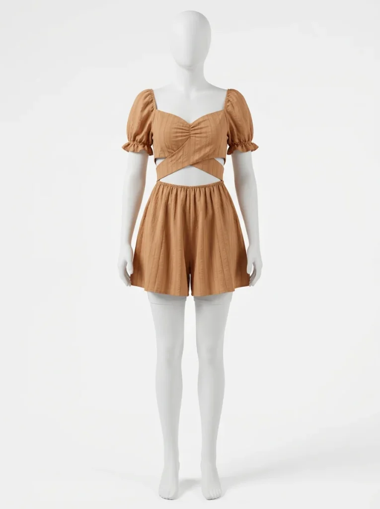 Combishort polyester femme décontracté manches bouffantes - Vue 1 - Combishort
