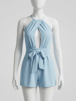 Combishort polyester femme élégant décolleté croisé - Vue 1 - Combishort