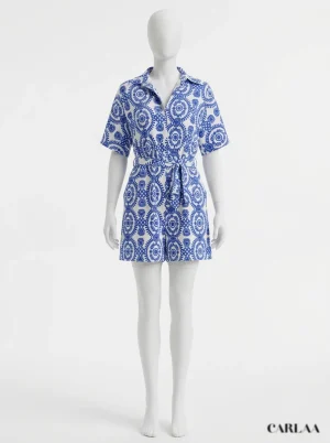 Combishort polyester fluide imprimé graphique élégant femme - Vue 1 - Combishort