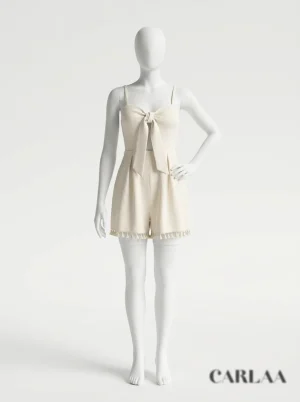 Combishort polyester pompons bustier noué estival femme - Vue 1 - Combishort