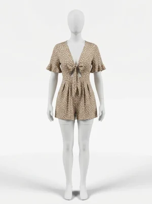 Combishort polyester satiné manches bouffantes pois femme - Vue 1 - Combishort