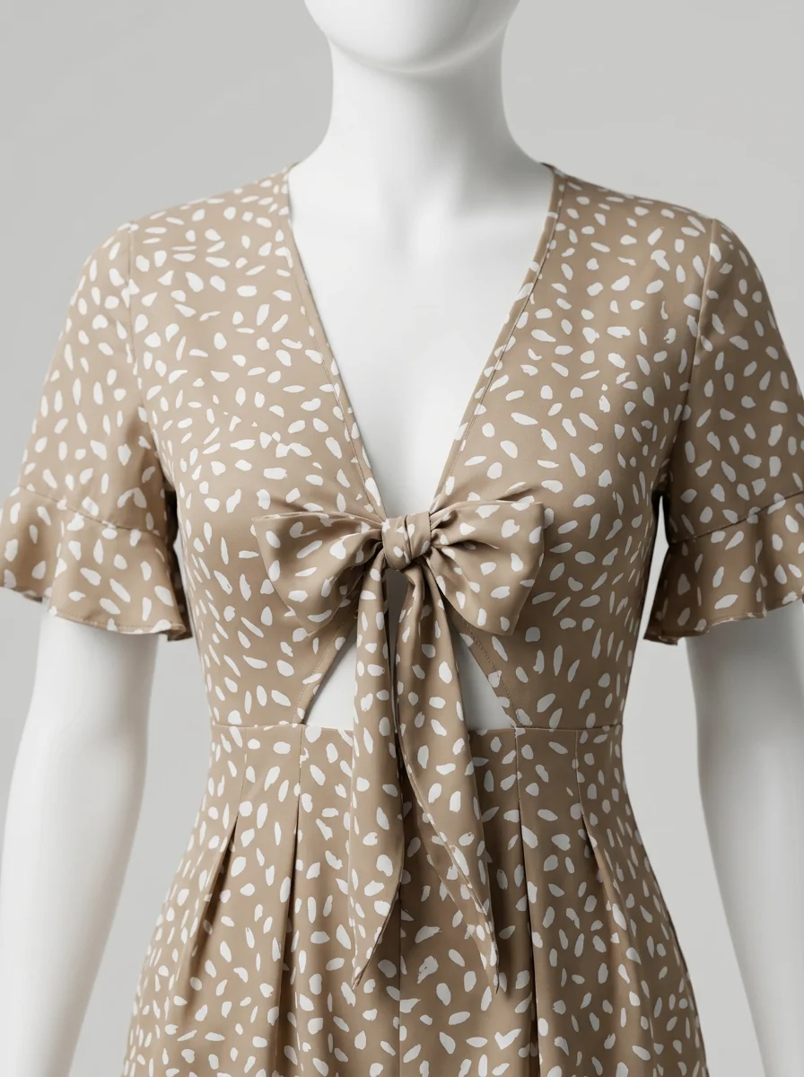 Combishort polyester satiné manches bouffantes pois femme - Vue 3 - Combishort