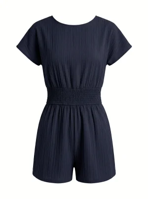 Combishort polyester smockée dos noué estival femme - Vue 1 - Combishort