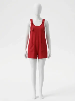 Combishort polyester texturé bretelles nouées décontracté femme - Vue 1 - Combishort