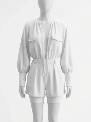Combishort polyester vaporeuse manches bouffantes femme élégante - Vue 1 - Combishort