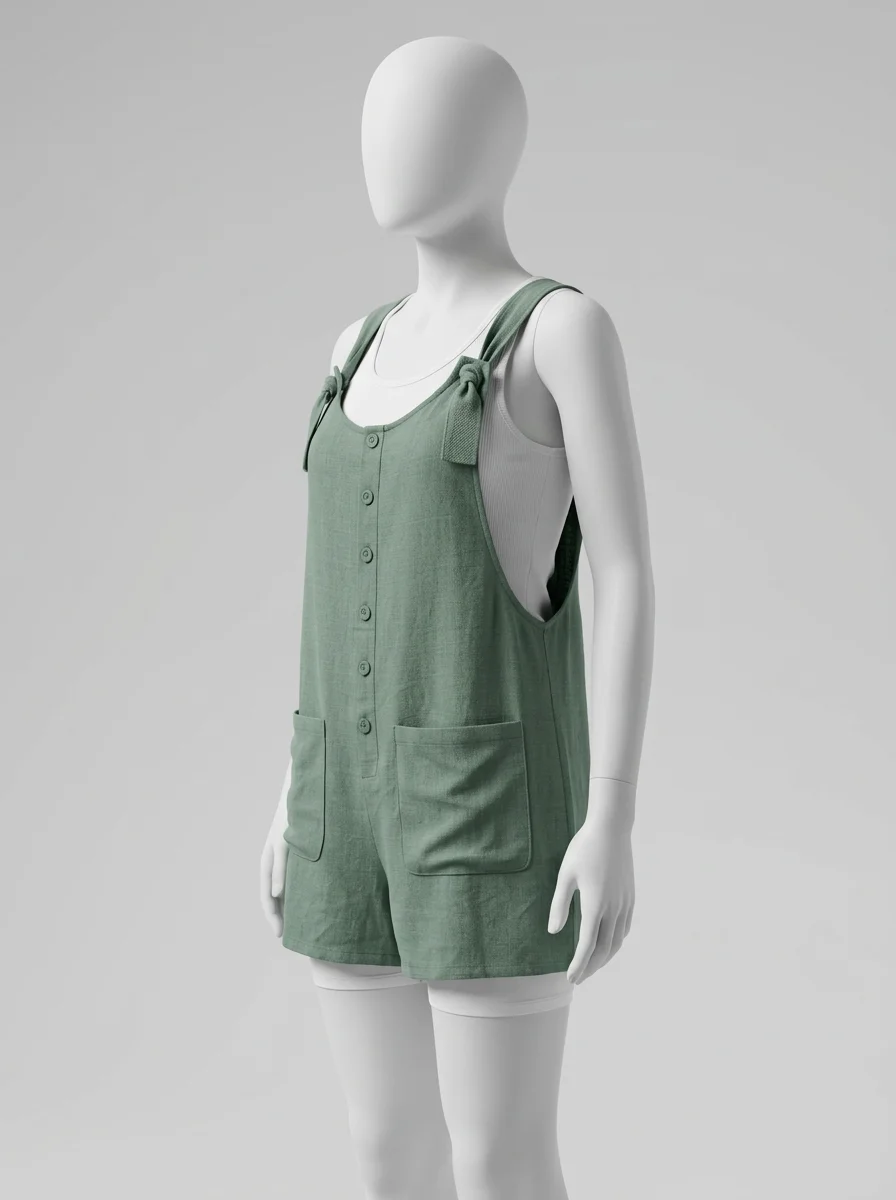 Combishort salopette poly-coton quotidien style bohème femme - Vue 3 - Combishort